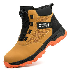 Waterproof Steel Toe Work Shoes Anti Crush Slip Resistant with Rotating Buckle No Tie Cross-Border Labor Protection Shoes