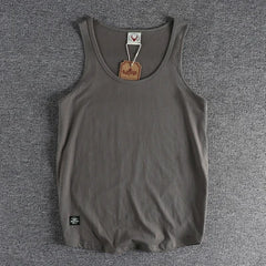 Summer New American Sleeveless O-neck Solid Color T-shirt Men's Fashion 100% Cotton Washed Casual Sports Fitness Basketball Vest