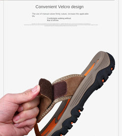 Cow Leather Outdoor Men Slippers Non-slip Wear-resistant Men's Flip Flops Summer Casual Shoes For Men Beach Sandals Plus Size