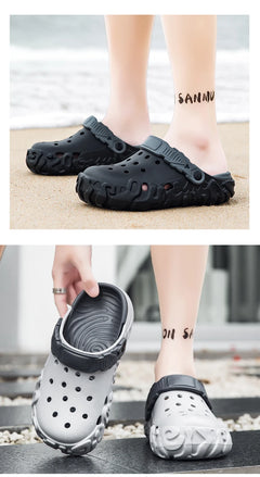 Hollow-Out Shoes for Men, Summer Outdoor Wear, Non-Slip, Wear-Resistant, Closed-Toe Sandals, Men's Beach Casual Sports Soft-Soled Slippers