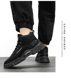 2026 new Men's High Top Boots Trendy Black Motorcycle Boots Outdoor Warm Platform Boots Men Lace-up Leather Boot Bota Masculina