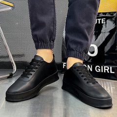 Fashion Thick Sole Black White Soft Men Leather Shoes Platform Men Casual Board Shoes Walking Sport Shoes Lightweight Work Shoes