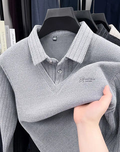 Mens Sweater Polo Collar Label Patchwork Stripes Plush Wool Liner Knitted Thickened Sweater Brand Luxury Print Thermo Menswear