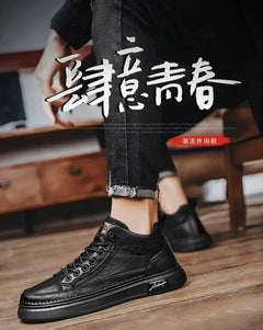 Classic Men Leather Casual Shoes Spring New High Top Platform Shoes Loafers Luxury British Business Style Walking Shoe Masculino