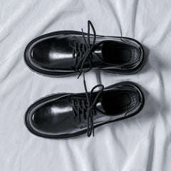Men Korea Leather Platform Oxfords Slip On Thick Tottom For Male Derby Shoes Casual Loafers Mens Square Toe Formal Dress Shoes