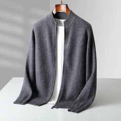 100% Merino Wool Men's Warm Sweater Mock Collar Thickened Zippered Cardigan Autumn Winter New Cashmere Knitted Long Sleeve Tops