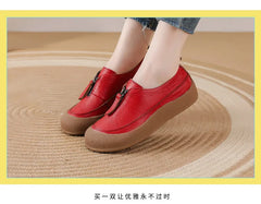 Top quality front zip red loafers woman slip-on geunine leather shoes designer womens oxford sneakers plus size female shoe