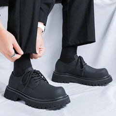 Brand Men's Lace Up Oxford Shoes Thick Sole Business Wedding Shoes Round Toe Green Sole Platform British Outdoor Casual Shoes