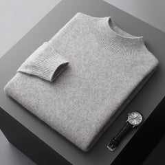 New Men's 100% Merino Wool Mock Neck Pullover Soft Warm Jumpers Quality Cashmere Sweater Casual Smart Knitwear Basic Tops Clothi