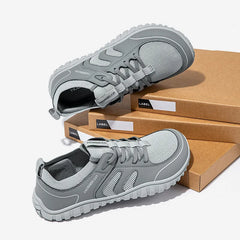 HOBIBEAR Wide Toe Running Sneakers Unisex Minimalist Mesh Breathable Shoes Artificial Leather Lace Up Walking Sneakers