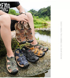 2023  Leather Men Shoes Summer New Large Size Men's Sandals Men Sandals Fashion Sandals Slippers Big Size 38-47