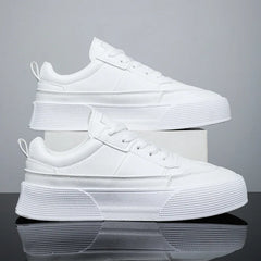 Men White Shoes Leather Casual Sneakers  Trend Platform Shoes Comfortable Vulcanized Shoes for Men White Tenis Masculinos