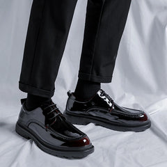 Men Korea Leather Platform Oxfords Slip On Thick Tottom For Male Derby Shoes Casual Loafers Mens Square Toe Formal Dress Shoes