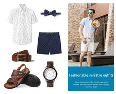 LAORENTOU leather male sandals casual beach shoes wear non-slip sandals and sliers cowhide
