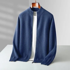 100% Merino Wool Men's Warm Sweater Mock Collar Thickened Zippered Cardigan Autumn Winter New Cashmere Knitted Long Sleeve Tops