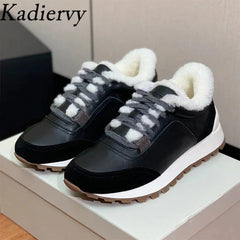 Casual New Sneakers Woman Round Toe Lace Up Outdoors Shoes Cow Suede Patchwork String Bead Comfort Flat Women's Sports Shoes