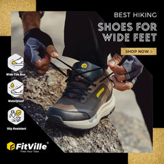 Fittington Hiking Shoes Extra Wide For Man Outdoor Walking Shoes Low-top Waterproof Work Shoes Toe with Arch Support for Heel