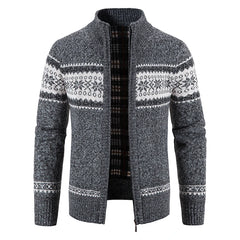 Winter Men's Fleece Cardigan Christmas Knit Sweater Coat Business Casual Jacket High Quality Male Wool Cashmere Clothing