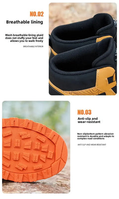 Waterproof Steel Toe Work Shoes Anti Crush Slip Resistant with Rotating Buckle No Tie Cross-Border Labor Protection Shoes