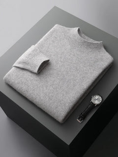 New Men's 100% Merino Wool Mock Neck Pullover Soft Warm Jumpers Quality Cashmere Sweater Casual Smart Knitwear Basic Tops Clothi