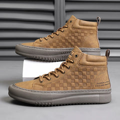 New Fashionable Versatile Men's Shoes, Casual Sports Shoes with Soft Soles and Soft Uppers, Mid-Top Retro Work Shoes, Wear-Resistant Trendy Shoes, British Style Lace-Up Shoes