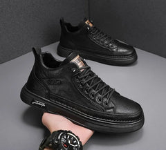 Classic Men Leather Casual Shoes Spring New High Top Platform Shoes Loafers Luxury British Business Style Walking Shoe Masculino