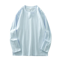 DUKEEN Men's 260G Long Sleeve T Shirts 2025 Spring Pure Cotton Solid Color Basic Crew-Neck Undershirt Men's Loose Tops 11 Color