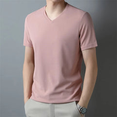2024 Men's Waffle V Neck Short Sleeve T-Shirt Summer Comfortable Breathable Fashion Top in Solid Colors
