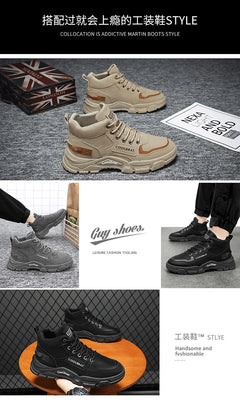 2026 new Men's High Top Boots Trendy Black Motorcycle Boots Outdoor Warm Platform Boots Men Lace-up Leather Boot Bota Masculina