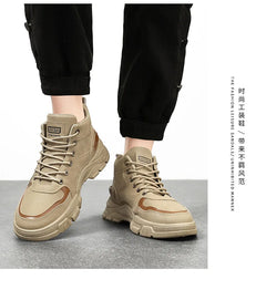 2026 new Men's High Top Boots Trendy Black Motorcycle Boots Outdoor Warm Platform Boots Men Lace-up Leather Boot Bota Masculina