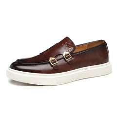 Man Casual Shoes Fashion Snakeskin Grain Leather Men's Retro British Style Loafers Slip-on Outdoor Flats Monk Shoe