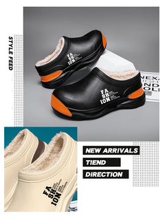 STRONGSHEN Men Plush Warm Chef Shoes Outdoor Garden Clogs Proffesional Waterproof Oilproof Non-Slip Kitchen Shoes For Pet Work
