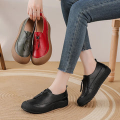 Top quality front zip red loafers woman slip-on geunine leather shoes designer womens oxford sneakers plus size female shoe