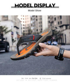Cow Leather Outdoor Men Slippers Non-slip Wear-resistant Men's Flip Flops Summer Casual Shoes For Men Beach Sandals Plus Size