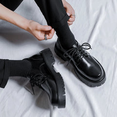 Men Korea Leather Platform Oxfords Slip On Thick Tottom For Male Derby Shoes Casual Loafers Mens Square Toe Formal Dress Shoes