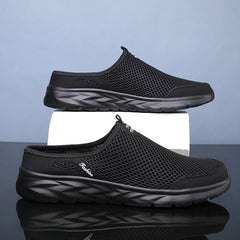 New Mens Half Slippers Summer Breathable Mesh Shoes Men Outdoor Casual Slip on Sandals Comfortable Lightweight Mesh Slippers Man
