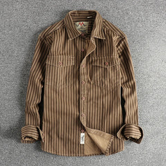 2025 Autumn And Winter New American Retro Stripe Long-Sleeve Lapel Shirt Men's Simple Fashion Washed Multi-pocket Casual Blouses