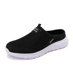 New Mens Half Slippers Summer Breathable Mesh Shoes Men Outdoor Casual Slip on Sandals Comfortable Lightweight Mesh Slippers Man
