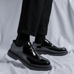 Men Korea Leather Platform Oxfords Slip On Thick Tottom For Male Derby Shoes Casual Loafers Mens Square Toe Formal Dress Shoes
