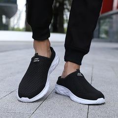 New Mens Half Slippers Summer Breathable Mesh Shoes Men Outdoor Casual Slip on Sandals Comfortable Lightweight Mesh Slippers Man