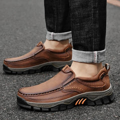 Retro Style Leather Loafers Mens Comfort Casual Shoes Breathable Male Driving Footwear Moccasin Travel Climbing Camping Footwear