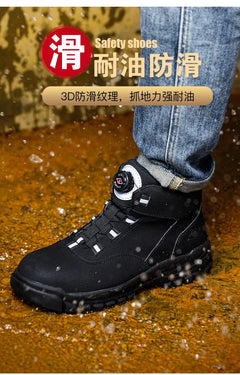 Rotating Buttons Work Boots Men Steel Toe Shoes Safety Boots Puncture-Proof Protective Shoes Waterproof Indestructible Shoes New