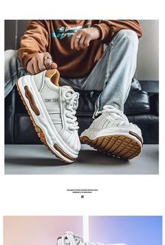 Men's Sneakers Design Printing Leather Casual Sports Shoes Fashion Comfortable Height Increased Flat Platform Skateboard Shoes