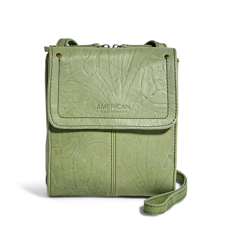 American Leather Co. Kansas Crossbody Bag Textured Green 100% Genuine Leather Purse Multi-Pocket Crossbody Sling Bag with Adjustable Straps Functional & Fashionable Handbags for Women
